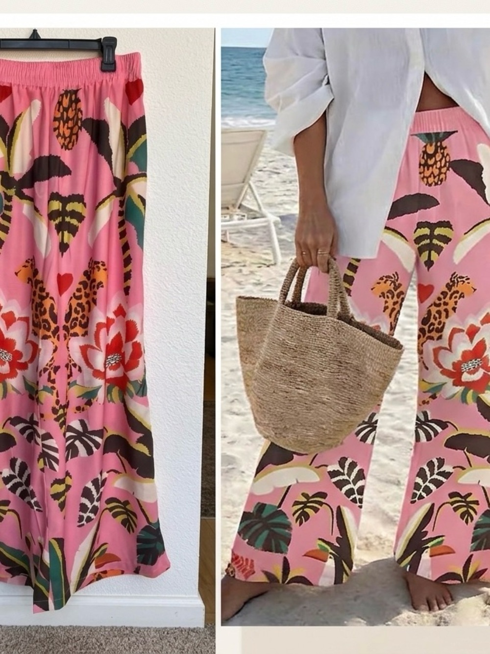 Nice To Meet You Tropical Pink Leopard Wide Leg Palazzo Pants Size 2XL